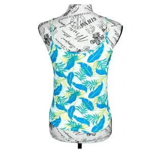 Poof New York Palm print front tie top- S